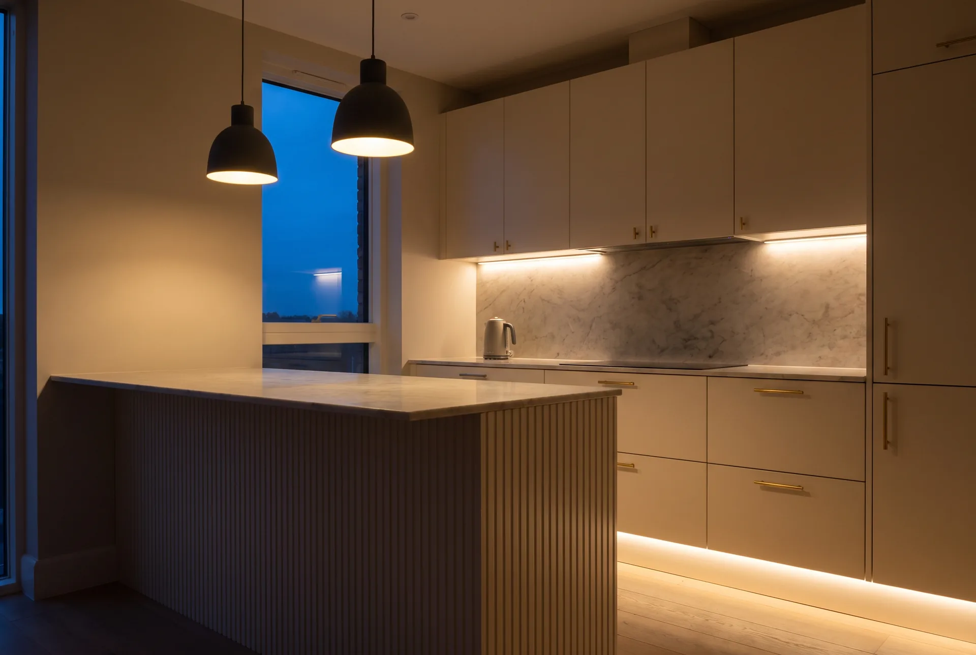 Gizli aydınlatmalı mutfak konsept görseli — Renova Decor tasarım