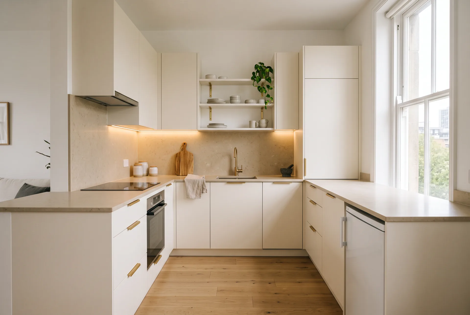 U yerleşim kompakt mutfak konsept görseli — Renova Decor tasarım